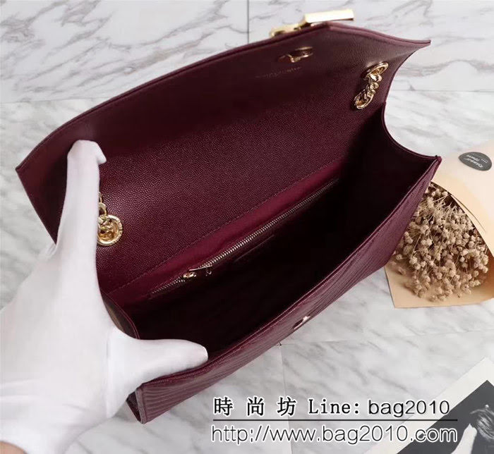 YSL聖羅蘭 經典款 互扣式金屬YSL標誌 原版球紋皮老紅色肩背包 26588 YAS1012